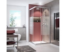Schulte douche - hoekinstap met schuifdeuren - verstelbereik 73,5 tot max. 88,5 cm x 180 cm - zilverkleur - streepdecor - montage op douchebak of direct op de douchevloer