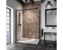 Schulte douchecabine schuifdeur en zijwand - 120x90x200 - 6 mm veiligheidsglas - helder- antikalk - mat zwart