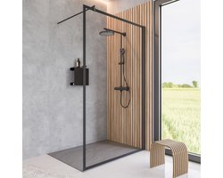 Schulte douchewand inloopdouche 120x200 - mat zwart - helder - decor Frame Contouring - antikalk - montage op douchebak of op de vloer