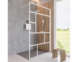 Schulte douchewand inloopdouche - 90x200cm - mat wit - helder veiligheidsglas - raster wit - antikalk
