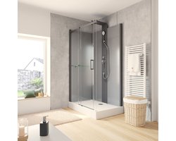 Schulte Korsika - rechthoekig douchecabine compleet - 120x80x224 - zwart - transparant veiligheidsglas - douchezuil - regendouche - handdouche - massagedouches