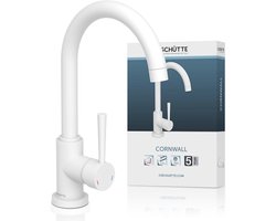 SCHÜTTE CORNWALL Design Keukenkraan - Mengkraan - Hoge, Draaibare Ronde Uitloop - Zijdelingse Greep - Wit Mat
