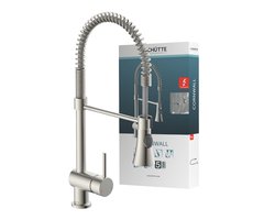 SCHÜTTE Cornwall Design Keukenkraan voor Waterverwarmer met vrije Uitloop - lage Druk - Mengkraan - Draaibare Uitloop met Spiraalveer - RVS-look
