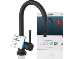 SCHÜTTE CORNWALL Design Keukenkraan Voor Waterverwarmer Met Vrije Uitloop - Lage Druk - Mengkraan - Hoge, Draaibare Uitloop - Zijdelingse Greep - Zwart Mat