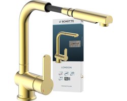 SCHÜTTE LONDON Design Keukenkraan - Mengkraan - draaibare Uitloop - uittrekbare Mousseur - Mat Goud