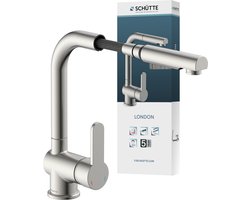 SCHÜTTE London Design Keukenkraan - Mengkraan - Draaibare Uitloop - Uittrekbare Mousseur - RVS-look