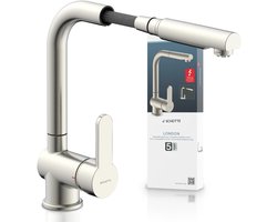 SCHÜTTE LONDON Design Keukenkraan Voor Waterverwarmer Met Vrije Uitloop - Lage Druk - Mengkraan - Hoge, Draaibare En Uittrekbare Uitloop - Zijdelingse Greep - Roestvrije Staal-Look