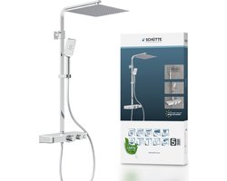 SCHÜTTE OCEAN Douchesysteem - Regendouche - Met Thermostatische Douchekraan - Geïntegreerd glazen Planchet - Met Push-Button Omsteller - Hartafstand 150 mm - Chroom & Wit