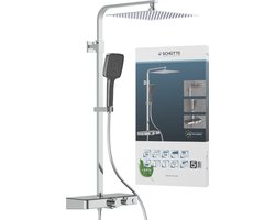 SCHÜTTE OCEAN Douchesysteem - Regendouche - Met Thermostatische Douchekraan - Geïntegreerd glazen Planchet - Met Push-Button Omsteller - Hartafstand 150 mm - Chroom & Antraciet