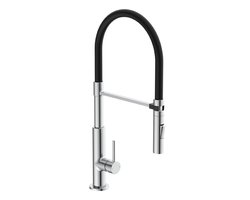 SCHÜTTE Stilo Design Keukenkraan - Mengkraan - Hoge, Draaibare Uitloop - Uittrekbare Mousseur - Zijdelingse Greep - Soft-Touch Slang, Chroom/Zwart