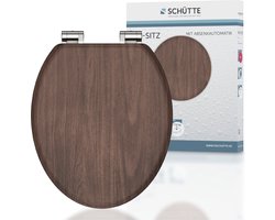 SCHÜTTE WC-Bril 80193 DARK WOOD - MDF-Hout - Soft Close - Verchroomde Scharnieren - Belastbaar tot 175 kg - Decor - 3-zijdige Print