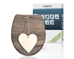 SCHÜTTE WC-Bril 82377 WOOD HEART - Duroplast - Soft Close - Afklikbaar - RVS-Scharnieren - Belastbaar tot 175 kg - Decor - 3-zijdige Print