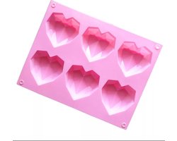 Scoby - Hartjes Bakvorm - Chocolademal - Silicone Mold - 6 Hartjes - 3D Bakvorm - Hartvormig - Roze