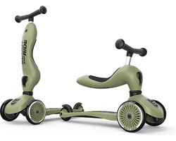 Scoot & Ride Highwaykick 1 – 2-in-1 Kinderstep – Loopfiets en Step in Één – Zonder Gereedschap Ombouwbaar – Veilig en Stabiel – Olijf