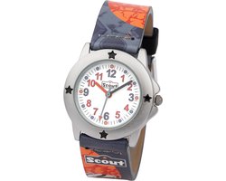 Scout Kinderuhr analog aus der Serie "Star Kids" mit orange schwarzem Kunstlederband, Weltraum-Motiven und Quarzwerk