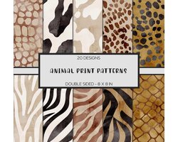 Scrapbooking Paper - Animal Print: Including Zebra, Tiger, Snake, Peacock, Leopard, Giraffe, and More Patterns, Double Sided, 8 x 8 Inches, Decorative Craft Paper