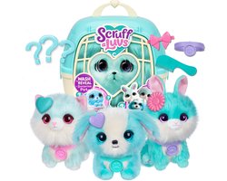 Scruff a Luvs - Blauwe Mystery Knuffel in Draagmand - Puppy, Kitten of Konijntje
