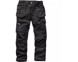 Scruffs Werkbroek - rekbare keperstof polykatoen - kniezakken en holsterzakken - maat 54 R - zwart - bouw en installatie