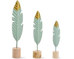 Sculpturen 3-delige set - Houten/Smeedijzer - Decoratieve Veren - Woonkamer/Slaapkamer - Unieke Decoratie - Afmetingen: 36/29/24 cm - Decoratieve Objecten