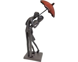 Sculptuur BANKSY style under my umbrella - jou liefde gevonden onder mijn paraplu - 7x10x21 cm metaal donker bruin /rood