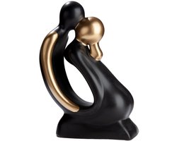 Sculptuur Beeld Door de kus verbonden Keramiek -zwart goud -14x31x43 cm - liefde sculptuur