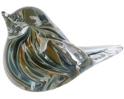 Sculptuur bird groen glas 13x6,5x9 cm.