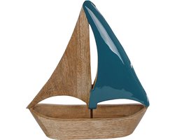 Sculptuur boot Sail S blauw/naturel mango 25x23x3cm.