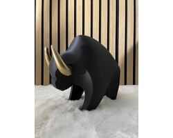 Sculptuur Decoratie Zwart Goud Hoorns Minimalistische Geometrische Decoratie Stier Hedendaagse Kunst Macht Symbool Kantoor Bureau Standbeeld |