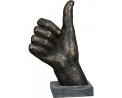 sculptuur duimen omhoog - duimen - 8x14x22 cm - brons en grijs - geslaagd beeld - top gedaan cadeau - jij bent de beste