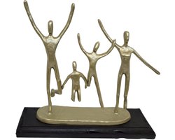 Sculptuur familie gelukkig op sokkel - goud en zwart