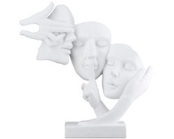 Sculptuur - Gezichten - Horen zien en zwijgen - Wit - Polyresin - Beeld