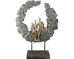 sculptuur gezin van vijf in boog -polyresin -brons kleur - brons grijs - 32 cm hoog