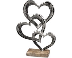 sculptuur harten 32 cm hoog - zilver en hout - aluminium geschenk voor geliefden