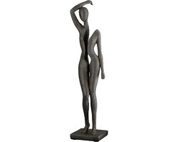 Sculptuur - In een gespleten realiteit leven - Vrouw - Decoratief beeld - Polyresin - Grijs - 8x40x8 cm
