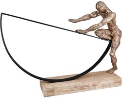 sculptuur in evenwicht komen - hout en aluminium bronze kleur - 9x31x29 cm