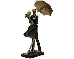 Sculptuur in love - man en vrouw - goud en zwart - 14x20x36 cm - polystone