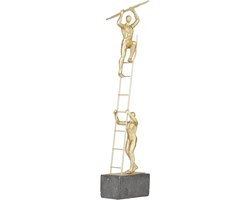 Sculptuur Mannen op Ladder - Beeldje Kunststeen - Woonkamer Decoratie - Goud en Zwart Glanzende Afwerking