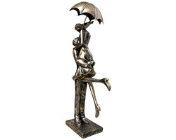 Sculptuur, Paar met Paraplu, Goud en Zwart, Vintage Uitstraling, Verliefde Koppel