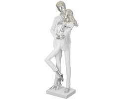 Sculptuur - Samen - Omhelzing - Geliefden - Wit en Zilver - Beeld - Polyresin