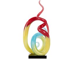 Sculptuur - Swirls en lussen - Glas sculptuur - Glas - Rood Blauw en Geel - Beeld - Luxe woondecoratie - 21x37x10 cm