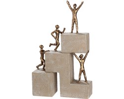 Sculptuur teamwork - resin -5x15x24 cm kleur brons en creme 4 personen
