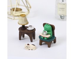 Sculptuur van Polyhars voor Interieurdecoratie - Schattige mini-kikker- en kattenbeeldjes voor kantoor- en huisdecoratie