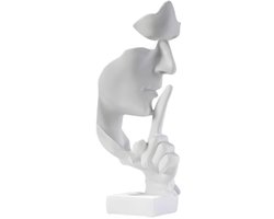 Sculptuur van Polyhars voor Moderne Interieurdecoratie -Interieurdecoratie - Het Denker-beeld - Stilte is Goud, Abstracte kunstsculptuur, -Woondecoratie, Boekenplankornament, Bureauornament (wit) 10*10*27 cm