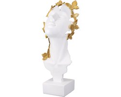 Sculptuur - Vlinder vrouw - Polyresin - Beeld - Wit en Goud - 13x32x12 cm