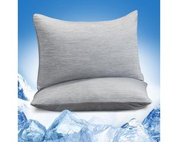 S&Dshopline® 2-delige set, verkoelende kussenhoezen, 100% katoen, met Japanse Q-Max > 0,5 Arc-Chill koelvezel, superzachte hoofdkussensloop, haar- en huidverzorging met ritssluiting, grijs
