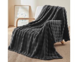 S&Dshopline® Knuffelige deken, zachte, zachte deken, superzachte deken, dikke 450 g/m² flanellen bubbeldeken, warme deken voor op de bank, veelzijdige deken voor op de slaapbank, donkergrijs, 100 × 160 cm