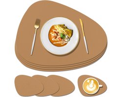 S&Dshopline® Set van 4 siliconen placemats + 4 onderzetters, hittebestendig (230 °C), antislip placemats, gemakkelijk schoon te maken, wasbare placemats voor keuken, thuis, restaurant, buiten, glazen eettafel (bruin)