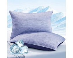 S&Dshopline® Verkoelende kussenslopen, 2-delige set, 40 x 80 cm, Japanse Q-Max > 0,5 Arc-Chill 3,0 koelvezels met 100% katoen, hoofdkussensloop, 40 x 80 cm, ademend, superzachte kussensloop, blauw