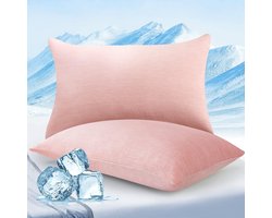 S&Dshopline® Verkoelende kussenslopen, 2-delige set, 65 x 65 cm, Japanse Q-Max > 0,43 Arc-Chill 3,0 koelvezels met 100% katoen, hoofdkussensloop, 65 x 65 cm, ademend, superzachte kussensloop, roze envelop