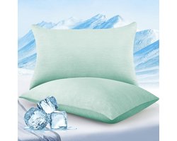 S&Dshopline® Verkoelende kussenslopen, 2-delige set, 65 x 65 cm, Japanse Q-Max > 0,43 Arc-Chill 3,0 koelvezels met 100% katoen, hoofdkussensloop, 65 x 65 cm, ademend, superzachte kussensloop, groene